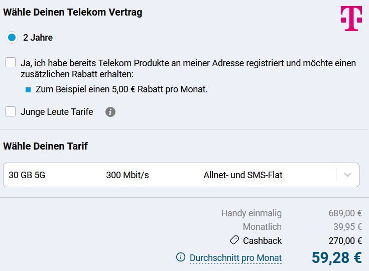 📱 Samsung Galaxy S26 Ultra (1 TB!) für 543,95€ + Telekom Magenta S 30GB für 39,95€ + 270€ Cashback