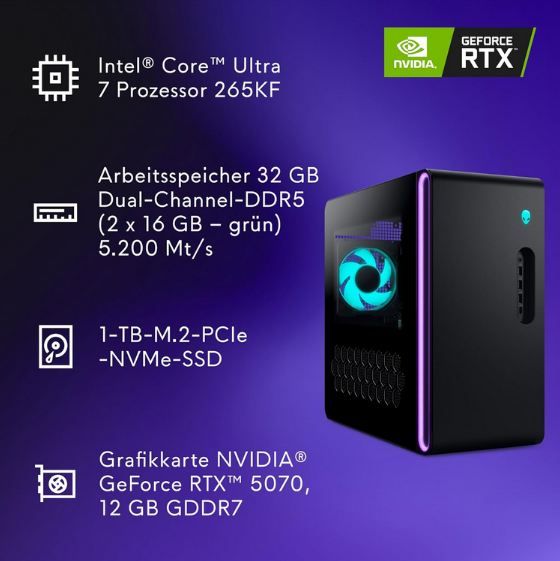 👽 Alienware ACT1250 Aurora Gaming-PC mit Core Ultra 7 265KF + RTX 5070 für 2.099€ (statt 2.449€) 👽 Alienware ACT1250 Aurora Gaming PC mit Core Ultra 7 265KF + RTX 5070 für 2.099€ (statt 2.449€)