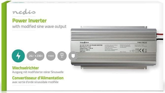 🔌 Nedis Power Inverter 24V DC to 230V AC Wechseltrichter, 1700W für 97,65€ (statt 190€)