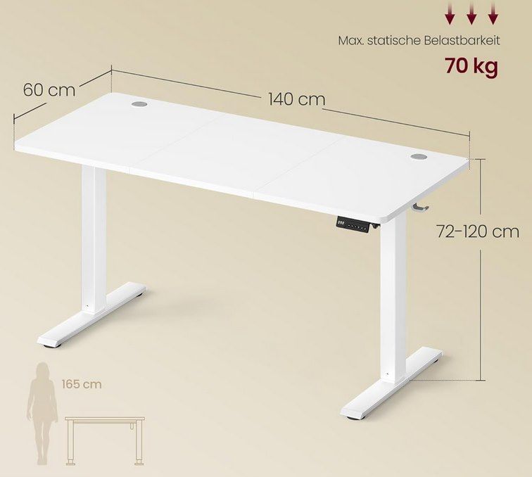 📋 VASAGLE elektr. Schreibtisch mit Memory Funktion mit 4 Höhen für 78,99€ (statt 100€)