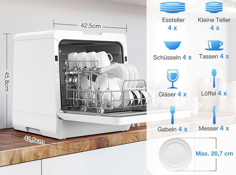 🍽️ BLITZHOME Mini Spülmaschine mit 8 Programmen & App Steuerung für 216,99€ (statt 270€)