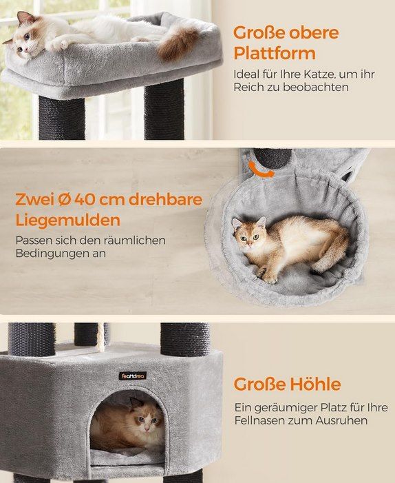 😻 Feandrea Kratzbaum mit selbsterwärmenden Decken (50x50x160cm) für 64,99€ (statt 83€)