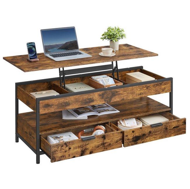 VASAGLE Höhenverstellbarer Couchtisch mit Schubladen für 69,99€ (statt 100€)