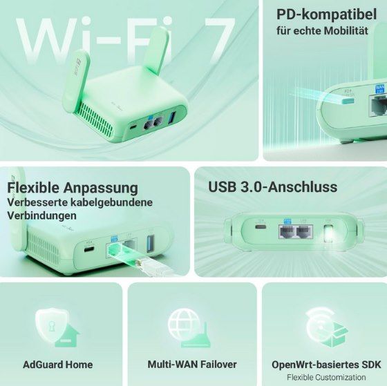 🌐 GL.iNet Beryl 7 Portabler Router, Wi Fi 7 + VPN für 115,46€ (statt 143€)