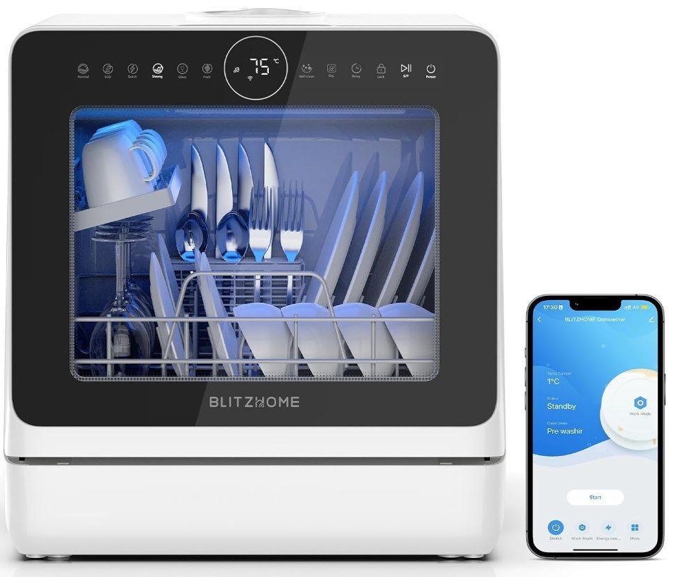 🍽️ BLITZHOME Mini Spülmaschine mit 8 Programmen & App Steuerung für 216,99€ (statt 270€)