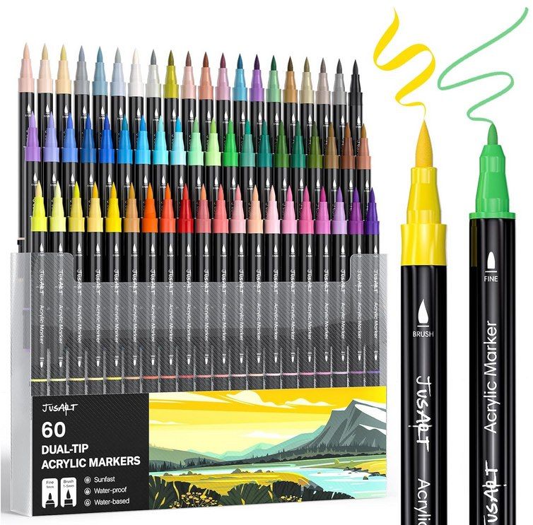 🎨 JusArt 60 Acrylstifte mit Doppelspitze, Pinsel und feine Spitze für 18,89€ (statt 25€)