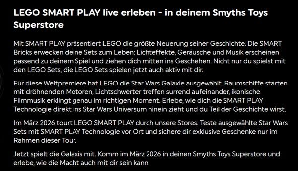 Smyths Toys Stores: LEGO SMART PLAY live erleben