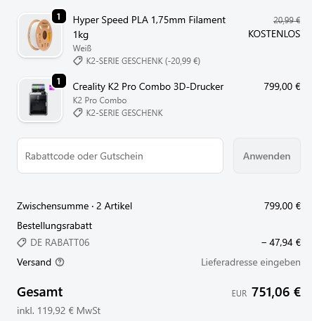 🎨 Creality K2 Pro Combo   Mehrfarben 3D Drucker mit CFS + Filament für 751€ (statt 915€)