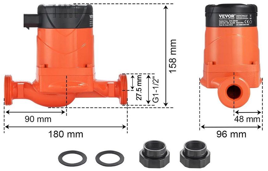 💦 VEVOR Heizungspumpe mit 8m Förderhöhe, 60 W & 67 L/min für 55,71€ (statt 65€)