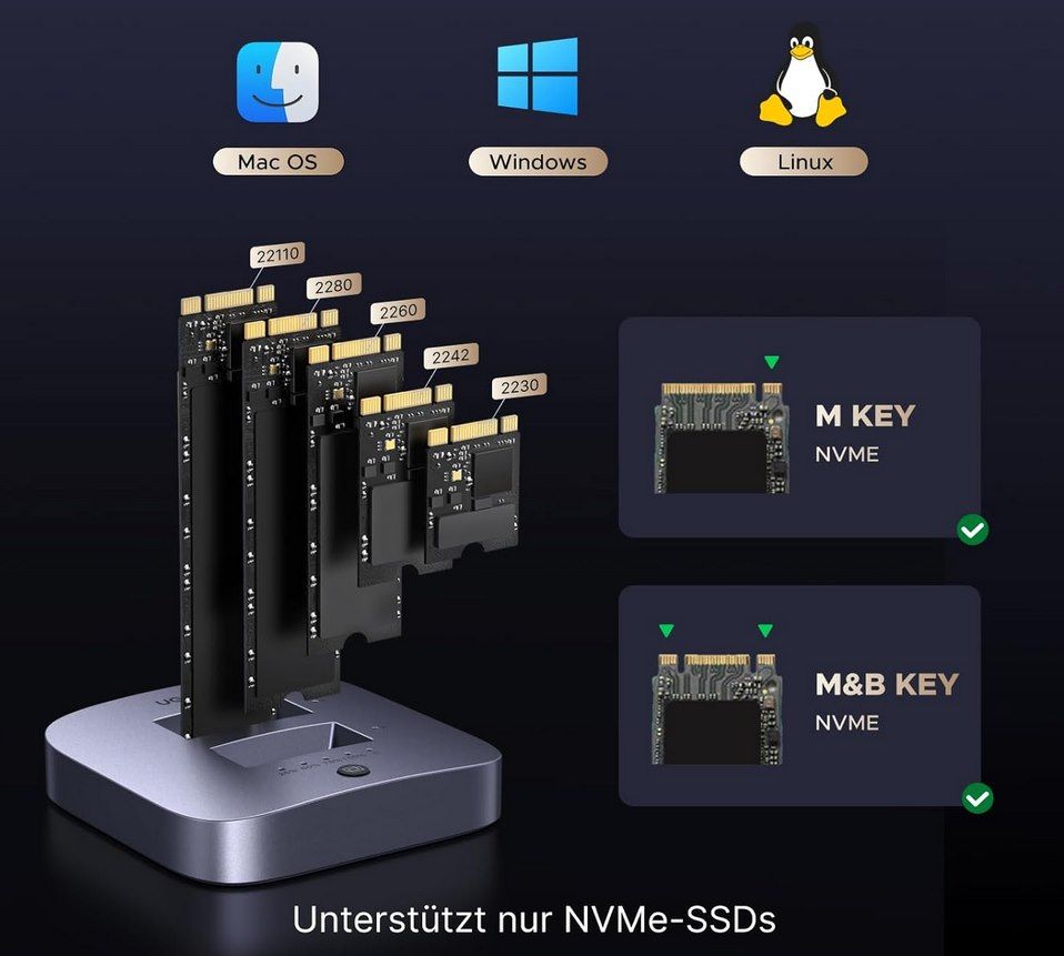 💾 UGREEN USB 3.2 Gen 2X2 Festplatten Dockingstation für NVMe für 67,99€ (statt 80€)