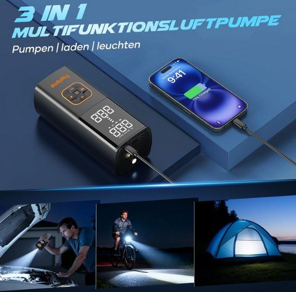 🛞 Topipop elektr. Luftpumpe bis 10bar & 4 Modi für 19,99€ (statt 40€)