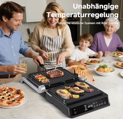 AMZCHEF XL Kontaktgrill 4 in 1 mit Temperatursensor für 150€ (statt 180€)