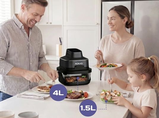 Adivo tragbare Glas Heißluftfritteuse mit 4L & 1.5L für 99,99€ (statt 130€)