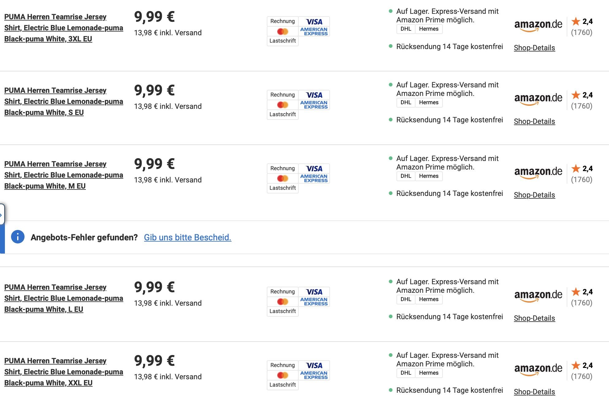 👕 Puma Teamrise Herren Shirt in Blau für 9,99€ (statt 14€)