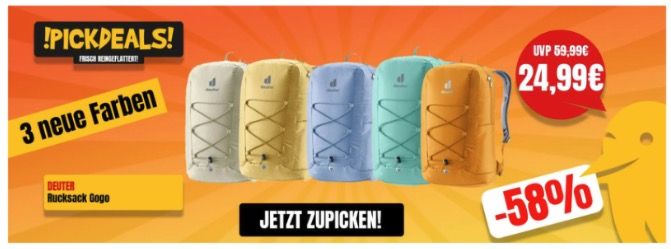 🎒 Deuter Gogo LTD (2025) Tagesrucksack 25L 5 Farben für 29,98€ (statt 48€)