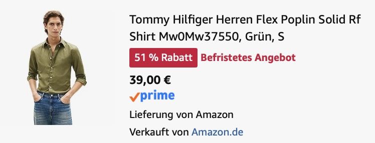 👕 Tommy Hilfiger Herren Flex Poplin Solid Regular Fit Kurzarmhemd für 39€ (statt 55€)
