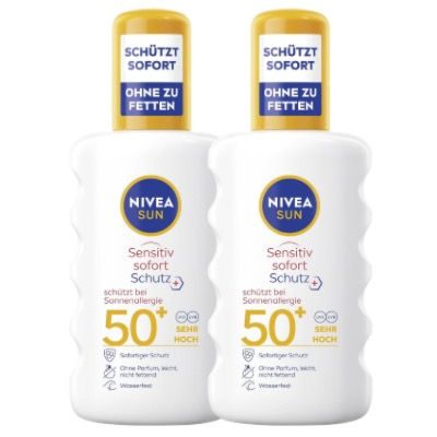 ☀️☀️💨 2x NIVEA SUN Sensitiv & wasserfest LSF 50+ je 200ml ➡️ für 15,33€ (statt 26€)