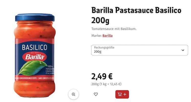 🥫 12x 200g Barilla Pastasauce Basilico für 15,10€ (statt 25€)