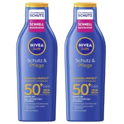 ☀️ 2x NIVEA SUN Schutz & Pflege Sonnenlotion 200ml LSF 50+ ab 11,01€ (statt 18€)