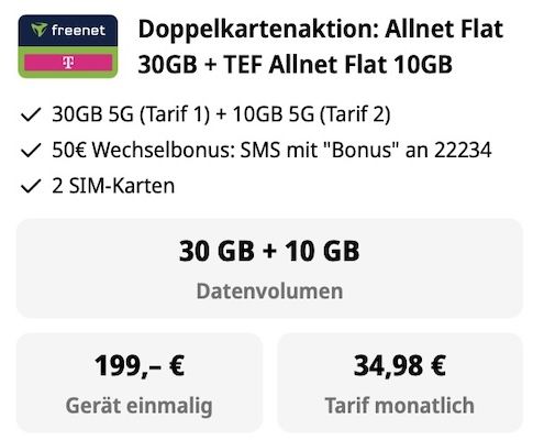 🍏 Apple iPhone 17 für 199€ +  30GB Telekom Allnet Flat + 10GB O₂ Allnet Flat 34,98€ mtl. 💰 350€ Bonus