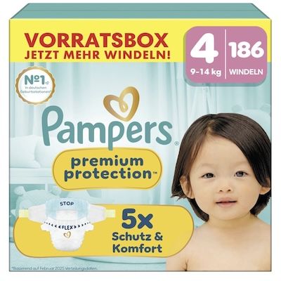 👼🏻 186x Pampers Premium Protection Größe 4 (9kg-14kg) für 43,34€ (statt 60€)