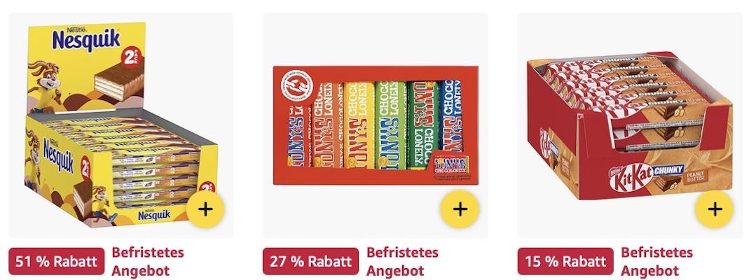 🤯🍫 Amazon: KitKat, Lion, Nuts, Milka & mehr 👉🏻 Schokoriegel im Sale z.B. NESQUIK Knusperwaffel für 15€ (statt 23€)