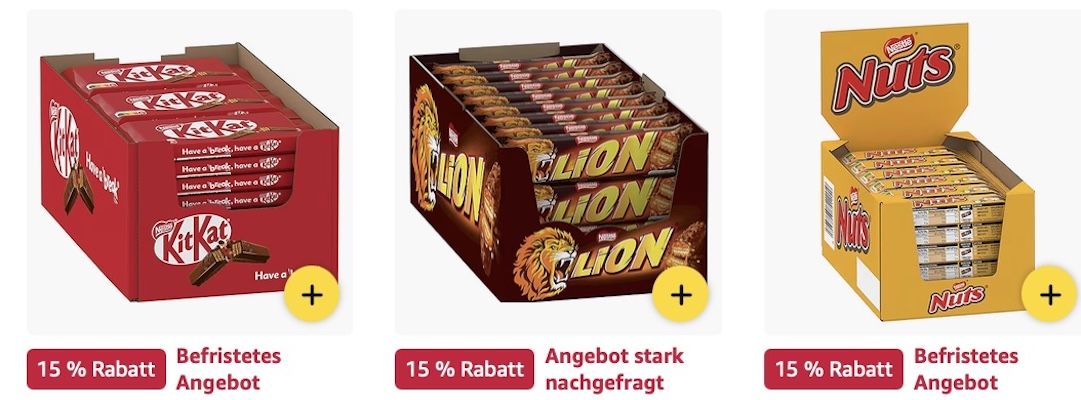 🤯🍫 Amazon: KitKat, Lion, Nuts, Milka & mehr 👉🏻 Schokoriegel im Sale z.B. NESQUIK Knusperwaffel für 15€ (statt 23€)