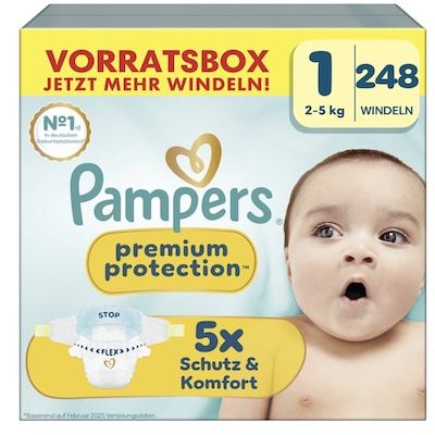 248x Pampers Premium Protection Windeln in Größe 1 (2kg-5kg) für 42,49€ (statt 59€)