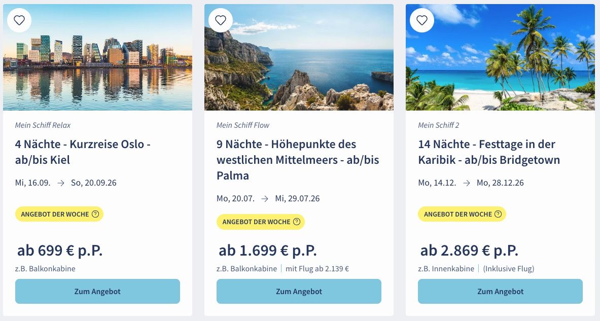 🚢 TUI Cruises Mein Schiff Wochenendangebote 🏝️ z.B. Kurzreise Oslo ab 699€ p.P.