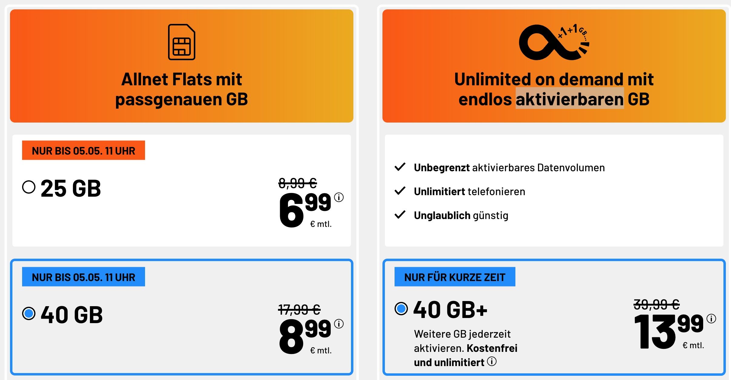📱Sim.de Allnet-Flat mit 40GB 5G für 8,99€ mtl. ➡️ oder Unlimited für 13,99€ - auch monatlich kündbar 📱Sim.de Allnet Flat mit 40GB 5G für 8,99€ mtl. ➡️ oder Unlimited für 13,99€ auch monatlich kündbar
