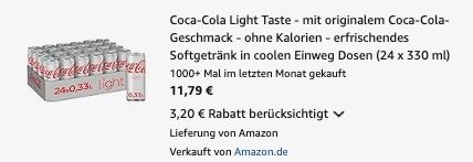 🥤 24er Tray Coca Cola Light je 330ml Dosen 🧨 ab 11,79€ (statt 19€)   0,49€ pro Dose