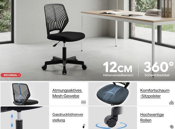 💺 Ergoreal ergonomischer Bürostuhl ohne Armlehne für 30,49€ (statt 50€)