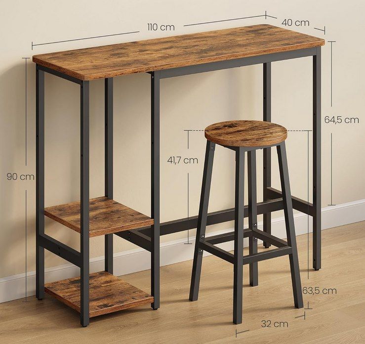 Vasagle Industrie Design Bartisch Set mit Ablage für 56,99€ (statt 78€)