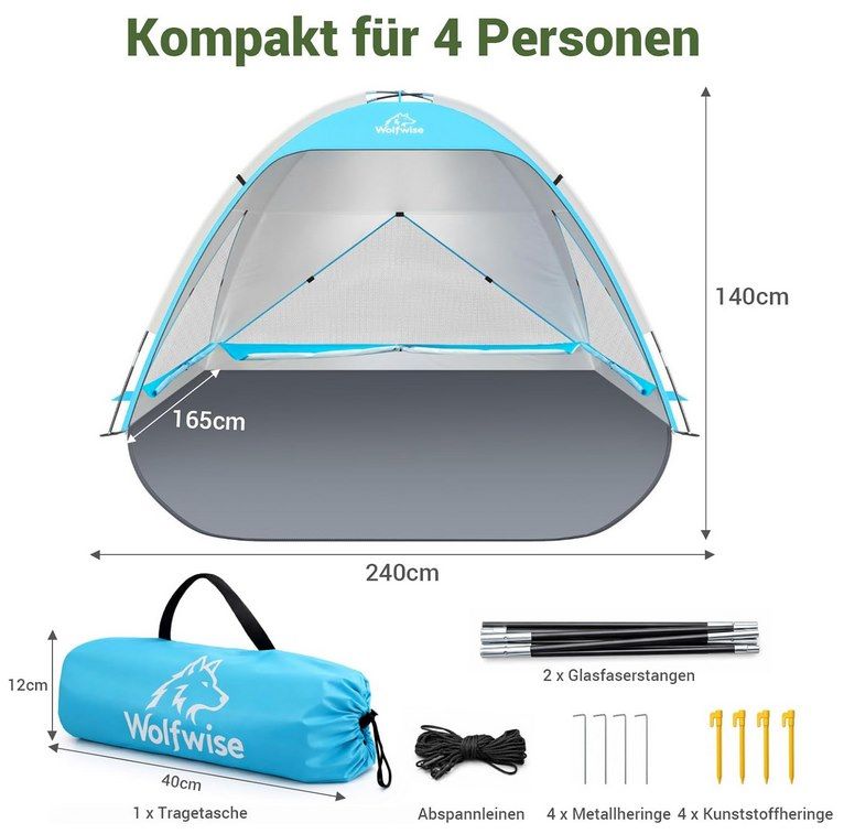 🏖️ Wolfwise Strandmuschel UV Schutz + 3 Belüftungsfenster für 29,99€ (statt 43€)
