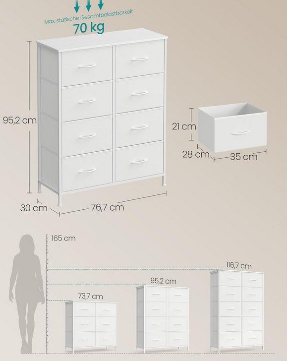 📚 SONGMICS Kommode in Weiß mit 8 Stoffschubladen für 36,79€ (statt 46€)