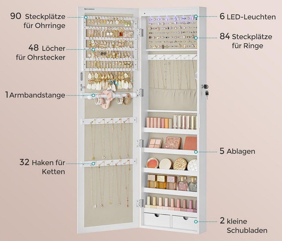 💍 SONGMICS hängender Schmuck  & Spiegelschrank für 55,99€ (statt 64€)