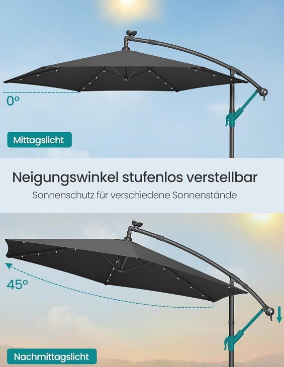 🌞 SONGMICS Sonnenschirm (300cm) mit LED Solar Beleuchtung + Ständer für 66,99€ (statt 76€)