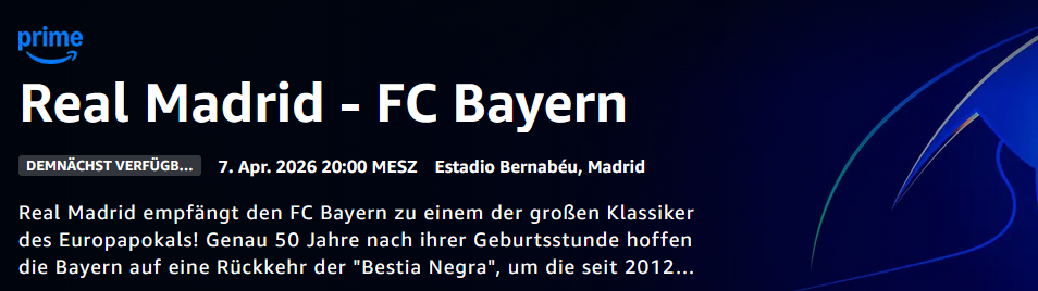 ⚽ Morgen ab 20:00 Uhr: CL Viertelfinale Real Madrid vs. FC Bayern kostenlos Live mit Prime 💥