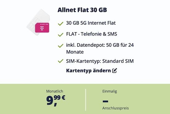 📱 Telekom Allnet-Flat mit 30GB für 9,99€ mtl. + Daten-Depot mit 50GB 📱 Telekom Allnet Flat mit 30GB für 9,99€ mtl. + Daten Depot mit 50GB