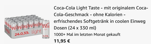 🥤 24er Tray Coca Cola light (330ml Dosen) 🧨 ab 11,95€ (statt 24€)   0,49€ pro Dose