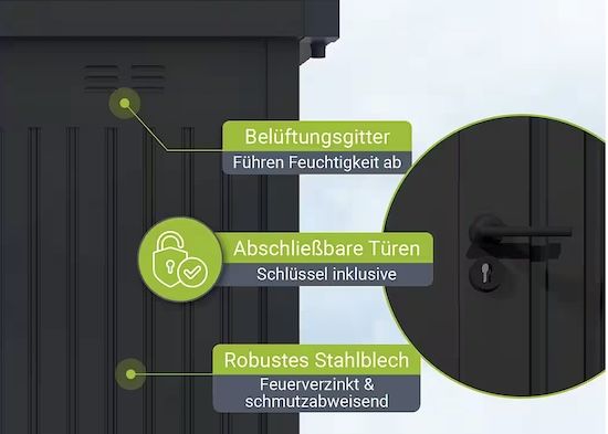 🏚️ Juskys Metall Gerätehaus Luzern, 12 m² für 1.304,95€ (statt 1.989€)