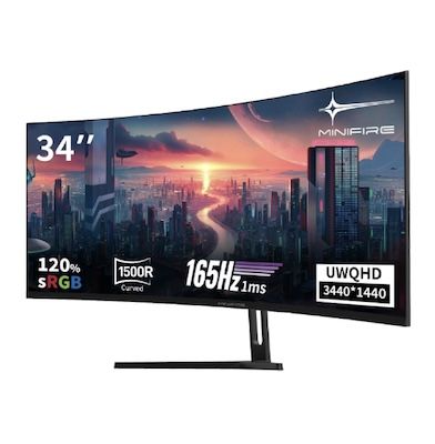 🖥️ Minifire 34 Zoll UWQHD Curved Gaming Monitor mit 165Hz für 208,98€ (statt 265€)