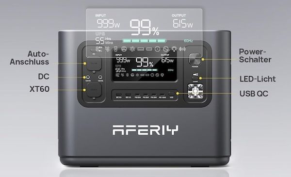 ⚡️ AFERIY P210 LiFePO4 Powerstation, 2048Wh für 542,52€ (statt 700€)