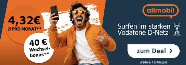 🔥 Vodafone Allnet 35GB 5G nur 5,99€ mtl. + 40€ Bonus