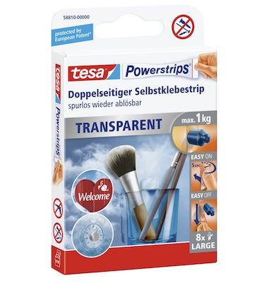 🏋 8er Pack tesa Powerstrips transparent, bis zu 1kg für 2,56€ (statt 5,49€) – Prime