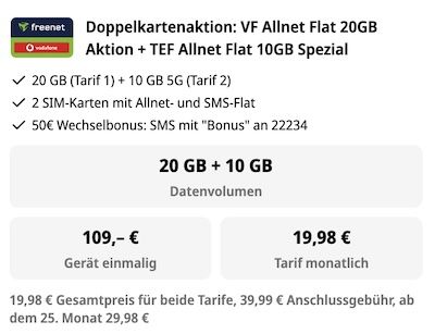 🔥 150€ Ersparnis 📱 Samsung Galaxy S26 für 109€ + 2x Vodafone 20GB / 10GB für 19,98€ + 50€ Bonus