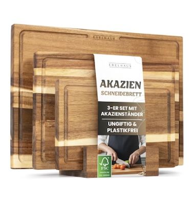 🪵 3er Set Edelhaus Schneidebrett aus Akazienholz mit Saftrille für 44,59€ (statt 60€)