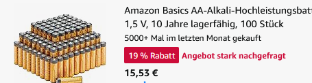 🔋 100x Amazon Basics AA Alkalisch Batterien mit 1.5V ab 15,53€ (statt 22€) 0,15€/Stück