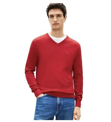 🔴 Tommy Hilfiger Langarm Pullover mit V-Ausschnitt in Rot ab 24,80€ (statt 49€) – nur S + XXL