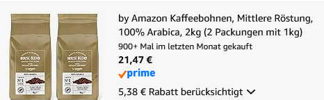 ☕ 2kg by Amazon House Blend Kaffeebohnen ab 21,47€ (statt 27€)   nur 10,73€/kg